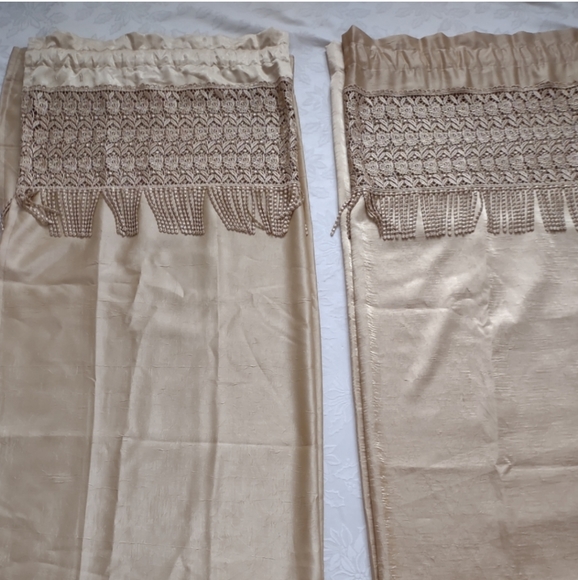Croscill 2 drapes curtains window treatments lace crochet fringe gold satin